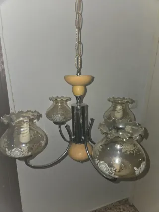 Lámpara Techo Vintage 5 Brazos Madera Metal