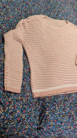 Jersey Oversize Lana Rosa y Blanco Talla S