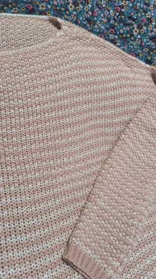 Jersey Oversize Lana Rosa y Blanco Talla S