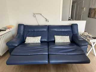 URGE Sofá de piel azul con asientos extensibles