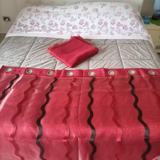 Set Tende Rosse Con Fantasia 140x280cm