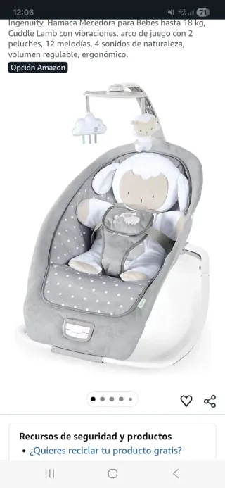 Hamaca Mecedora Ingenuity Cuddle Lamb Bebé