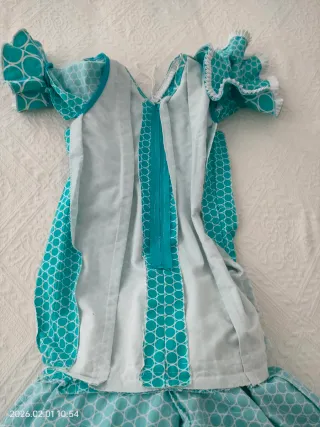 Traje Flamenca Niña Turquesa Lunares. 6-8 años