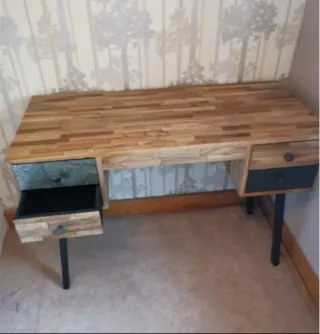 Escritorio madera maciza metal piedra