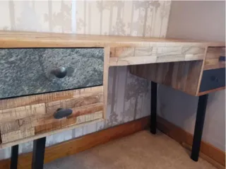 Escritorio madera maciza metal piedra