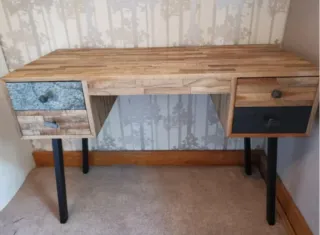 Escritorio madera maciza metal piedra