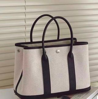 Bolso de Lona Jardín Beige/Negro