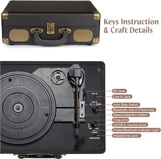 Tocadiscos Maleta Altavoces Integrados y Bluetooth