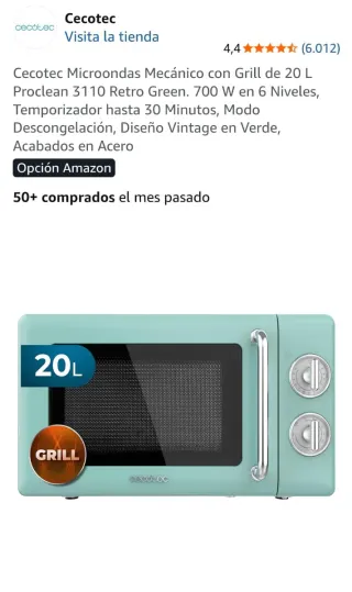 Microondas Cecotec Proclean 3110 Retro Green