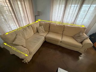 Sofá esquinero beige tela