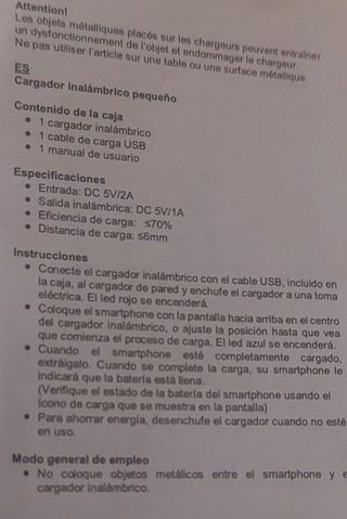 Cargador Inalámbrico Nexo para teléfono movil.