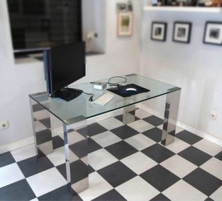 Mesa cristal y metal 1,5m salón / despacho