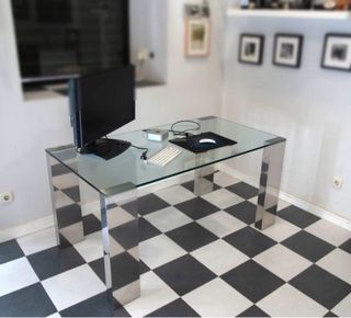 Mesa cristal y metal 1,5m salón / despacho