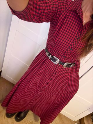 Vestido largo cuadros rojo negro camisa Zara S