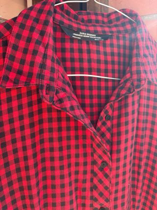 Vestido largo cuadros rojo negro camisa Zara S