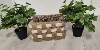 Cesta artesanal yute y tela estampado animal