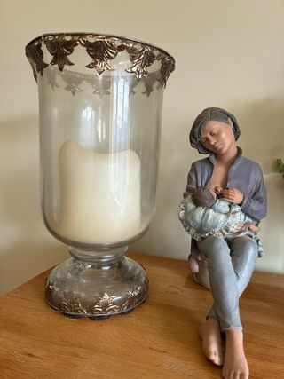 Jarrón Portavelas Grande Cristal y Metal