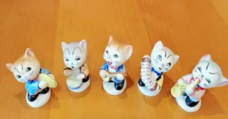 Figuras Gatos Músicos Cerámica Set 5.