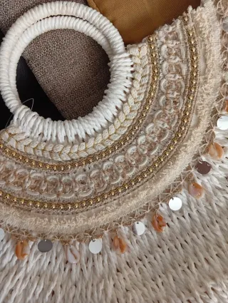 Bolso rafia blanco mano y colgar