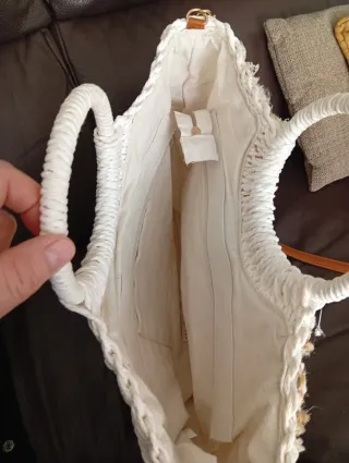 Bolso rafia blanco mano y colgar