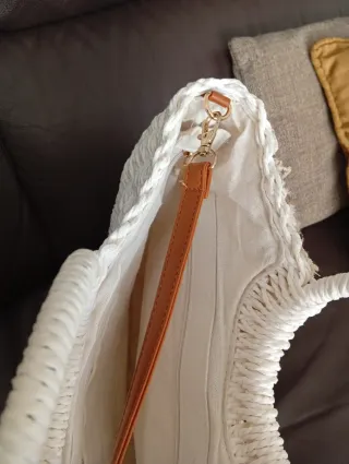 Bolso rafia blanco mano y colgar