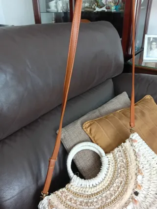 Bolso rafia blanco mano y colgar