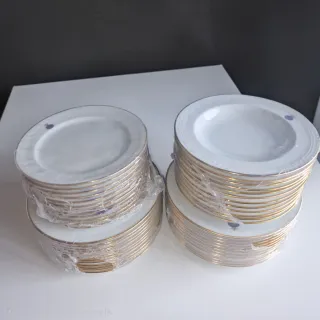 Set 48 Platos Porcelana Borde Dorado