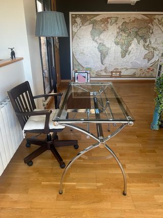 Mesa escritorio cristal y acero cromado