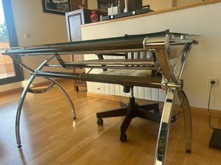 Mesa escritorio cristal y acero cromado