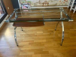 Mesa escritorio cristal y acero cromado