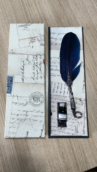 Set escritura pluma y tintero vintage