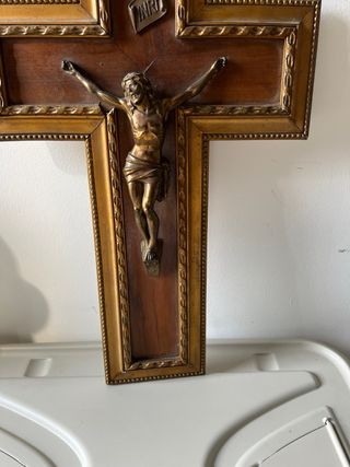 Crucifijo antiguo madera y metal