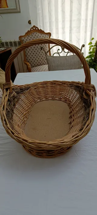 Cesta Mimbre Asa Tejida Mano