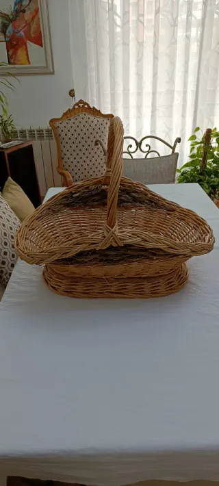 Cesta Mimbre Asa Tejida Mano