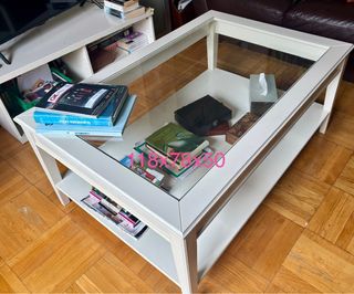 Mesa centro salón cristal y madera