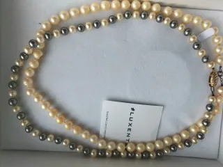 Collar doble hilo perlas cultivadas beige y gris