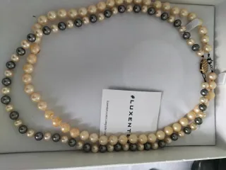 Collar doble hilo perlas cultivadas beige y gris