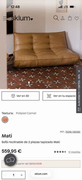 Sofa Sklum Piel Marrón Diseño