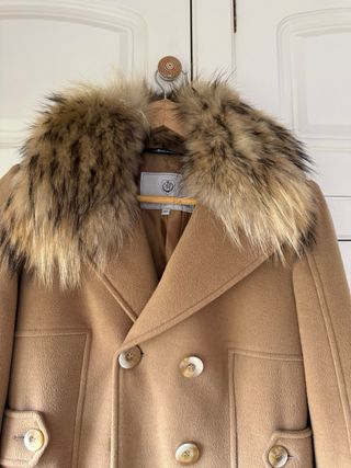 Abrigo italiano lana cuello pelo natural beige