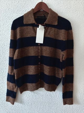 Zara jersey punto rayas azul y marrón M nuevo