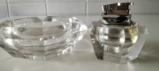 Cenicero y encendedor a juego  de cristal de roca.