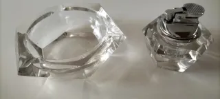 Cenicero y encendedor a juego  de cristal de roca.