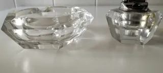 Cenicero y encendedor a juego  de cristal de roca.