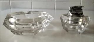 Cenicero y encendedor a juego  de cristal de roca.