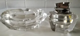 Cenicero y encendedor a juego  de cristal de roca.