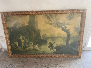 Cuadro al óleo paisaje con marco dorado