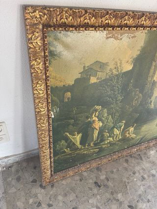 Cuadro al óleo paisaje con marco dorado
