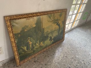 Cuadro al óleo paisaje con marco dorado