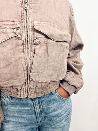 Chaqueta bomber Zara lino beige
