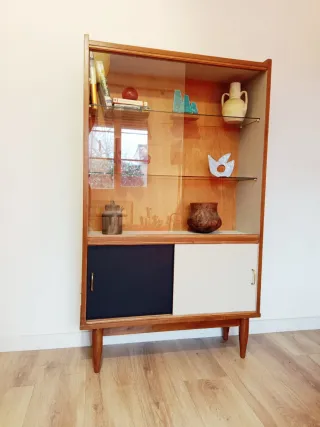 Vitrina Mid Century Madera y Cristal